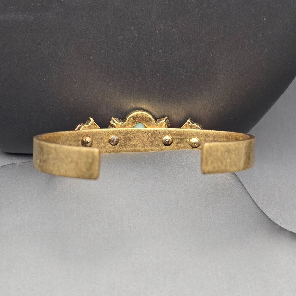 J Crew Antique Gold Tone Cuff Bracelet Faux Coral & Turquoise Stones Rhinestones - Picture 5 of 9